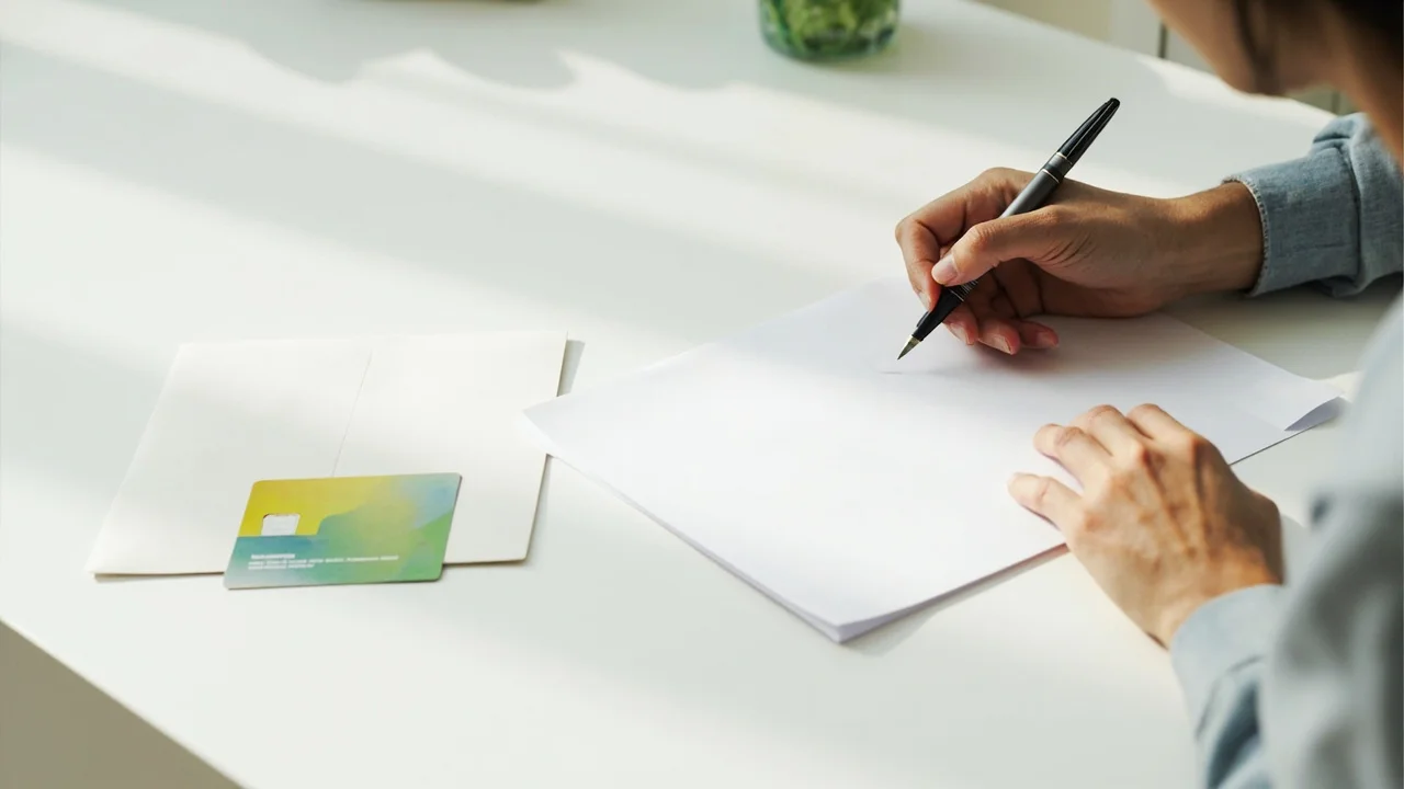 Personne écrivant une lettre de résiliation de mutuelle