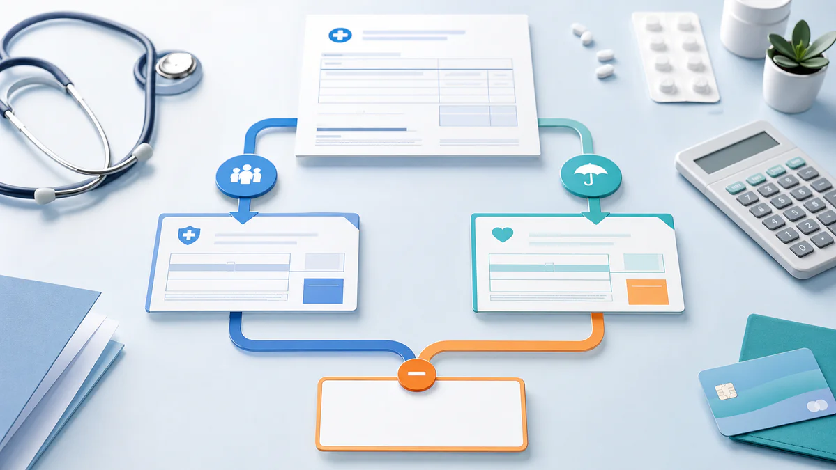 Illustration of a health reimbursement calculation separating mandatory insurance, supplementary insurance and the remaining